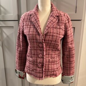 Hollister‎ Vintage Y2K Crop Pink Tweed Blazer Tropical Lining sz Medium Clueless